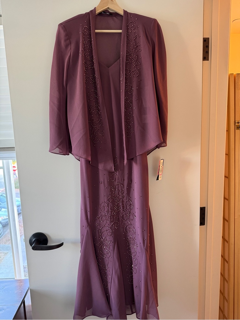R&M Richards Beaded Slip Chiffon Jacket Dress